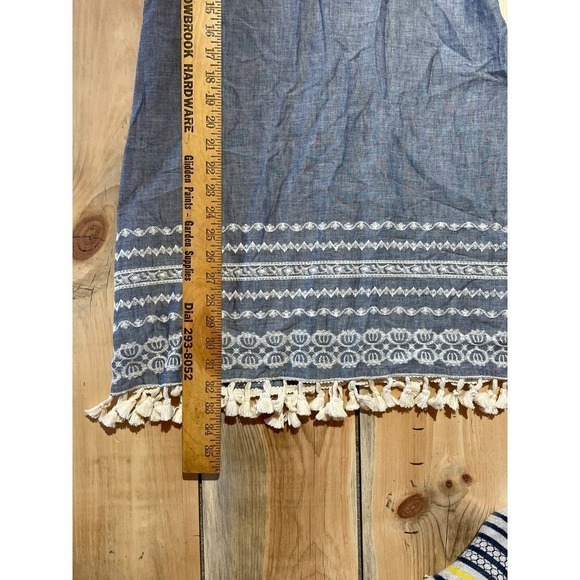 Miami Women's summer dress blue with white embroidering and tassels. XS - Picture 4 of 5